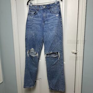Forever 21 Premium Jeans Womens 27 Blue Denim 90's Fit Distressed Straight